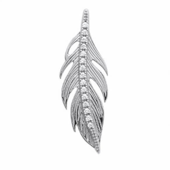 Pendentif plume zircons argent rhodié