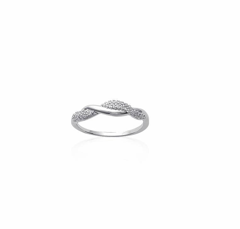 Bague anneau croisé zircons argent rhodié - 58