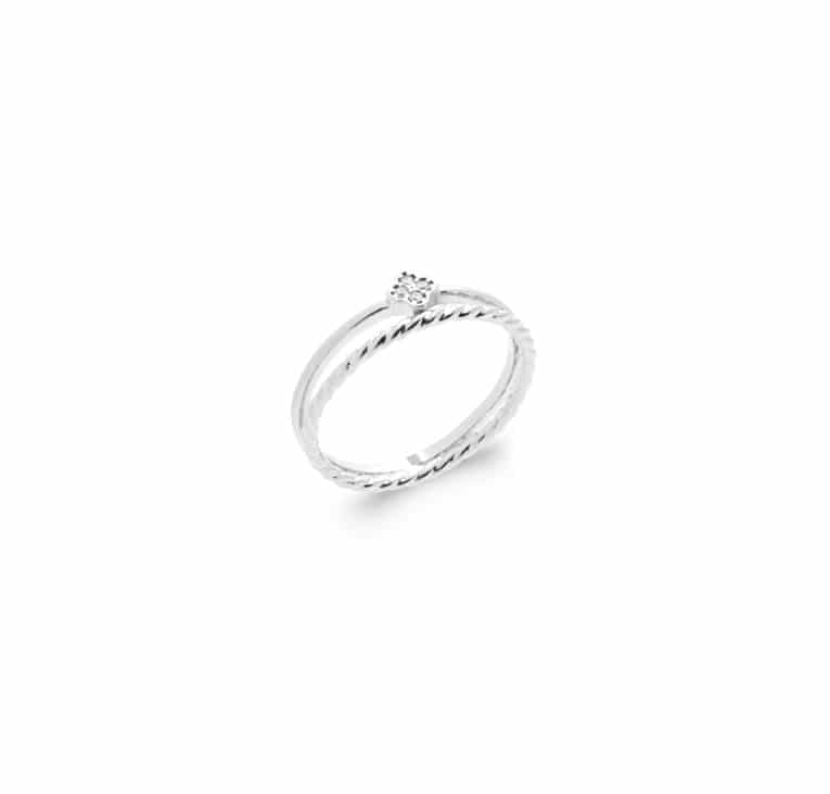 Bague 2 anneaux mini croix argent rhodié - 54