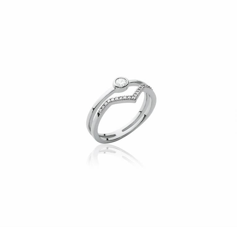 Bague anneau double solitaire argent rhodié - 60