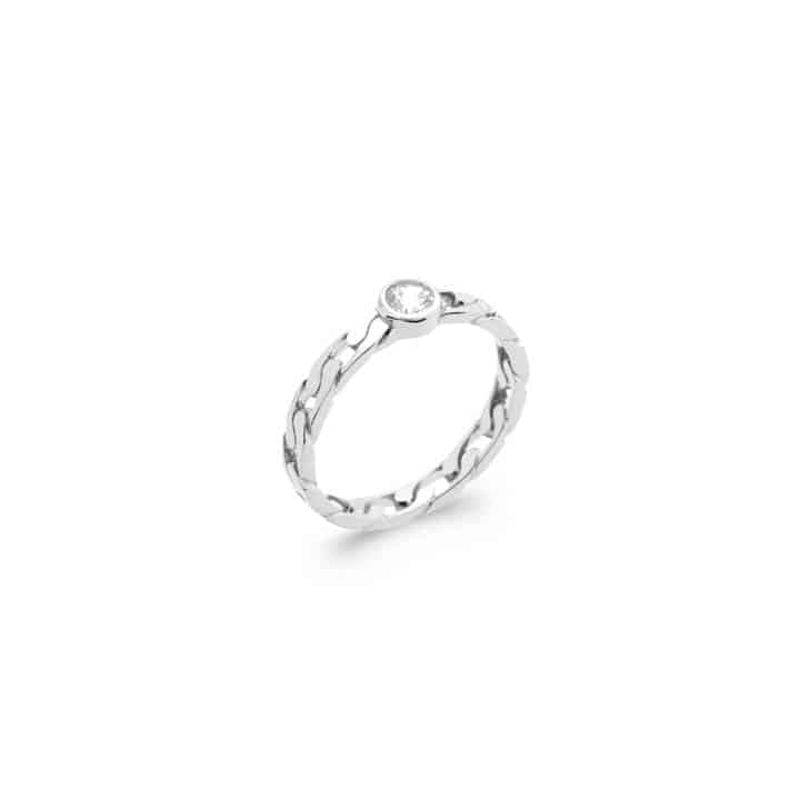 Bague chaîne solitaire tendance argent rhodié - 54