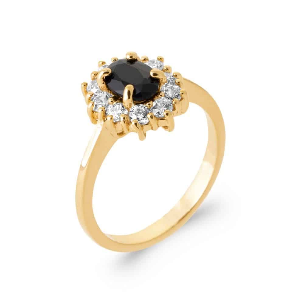 Bague plaqué or halo pierre noire - 60