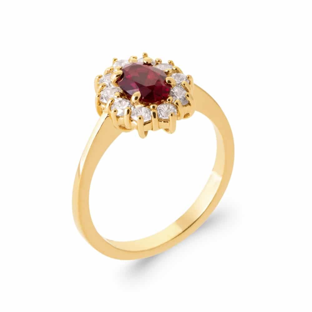 Bague plaqué or halo rubis imitation - 66