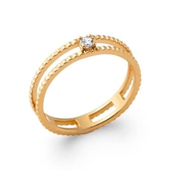 Bague double anneau solitaire plaqué or - 54