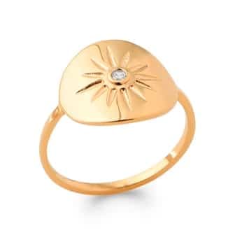 Bague pastille soleil gravé plaqué or - 60