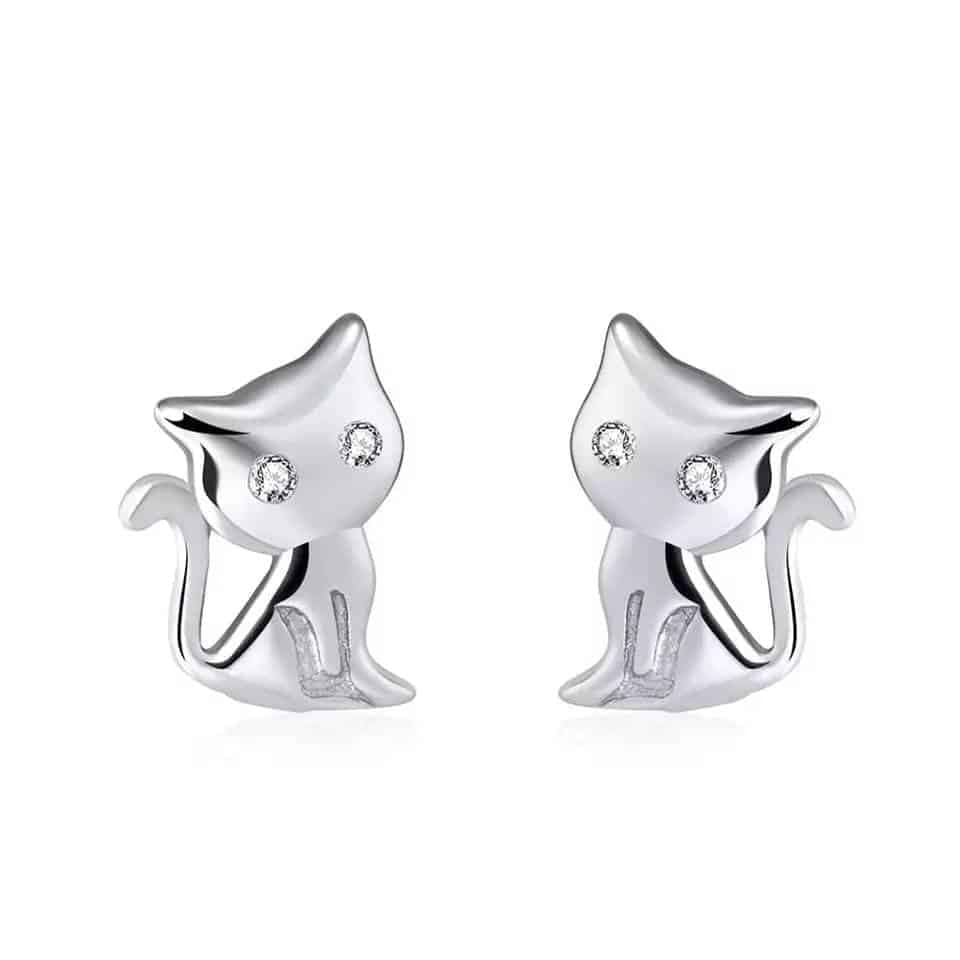 Clous d'oreilles chat argent rhodié