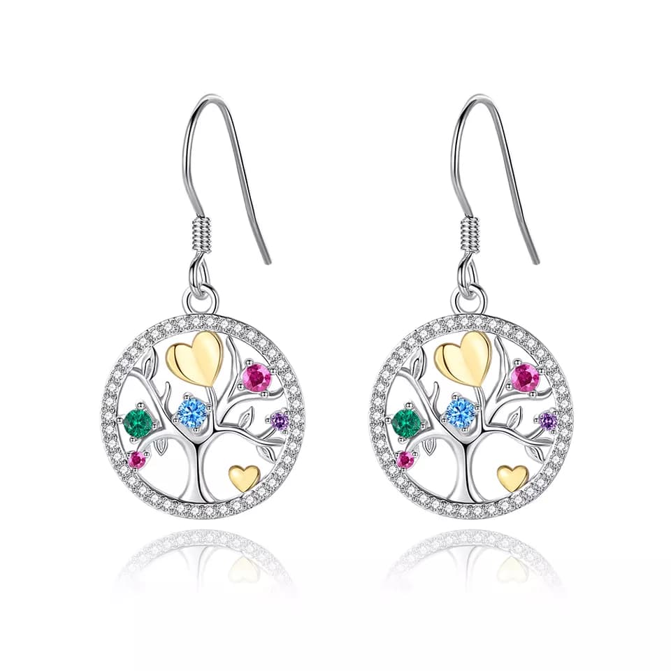 Boucles d'oreilles arbre de vie avec coeur argent rhodié