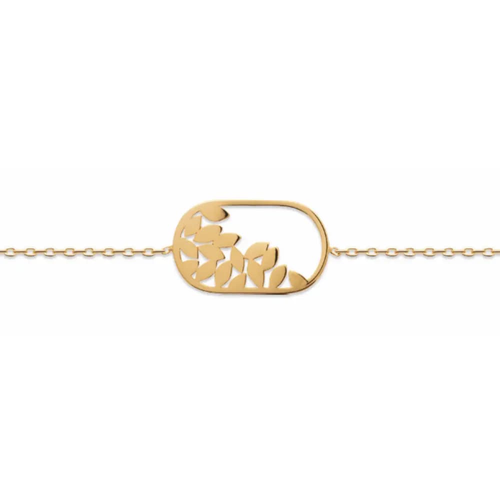 Bracelet plaqué or ovale et feuilles