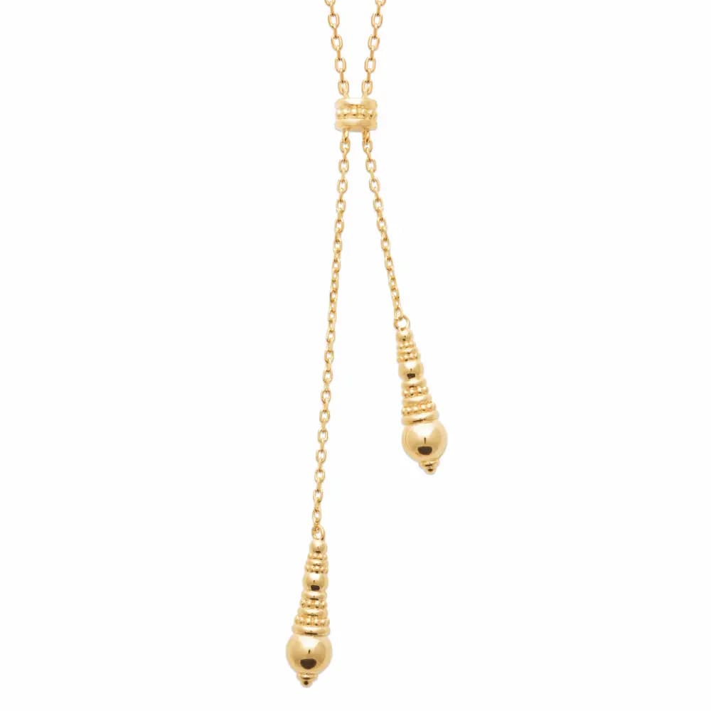 Collier cravate plaqué or 2 boules pendantes