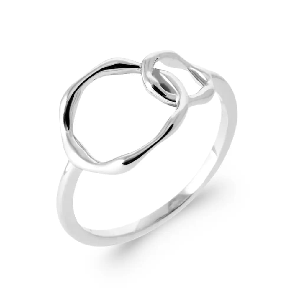 Bague argent rhodié 2 cercles enlacés - 66