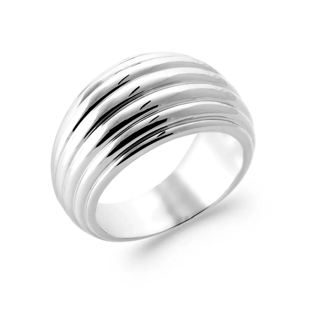 Bague bombée striée argent rhodié - 62