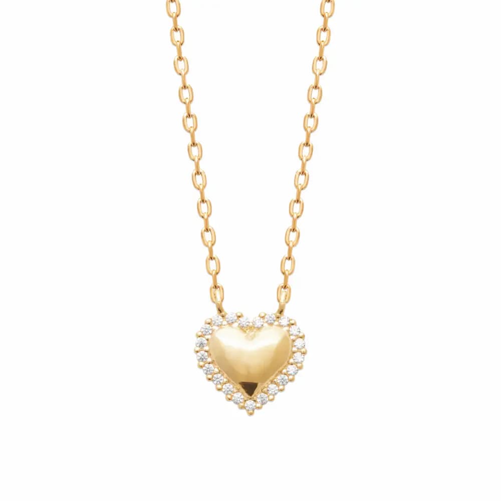 Collier plaqué or cœur perlé zircons