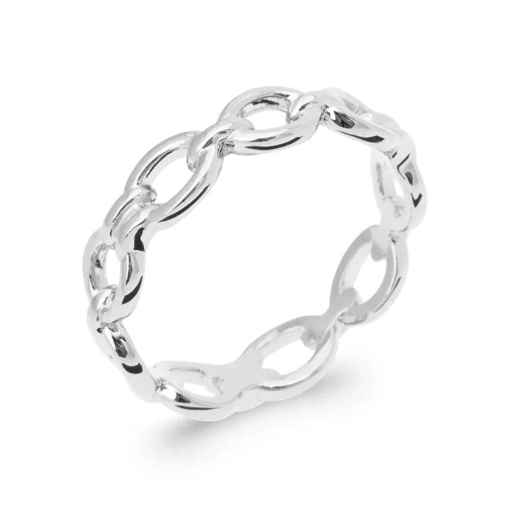 Bague chaîne argent rhodié - 52