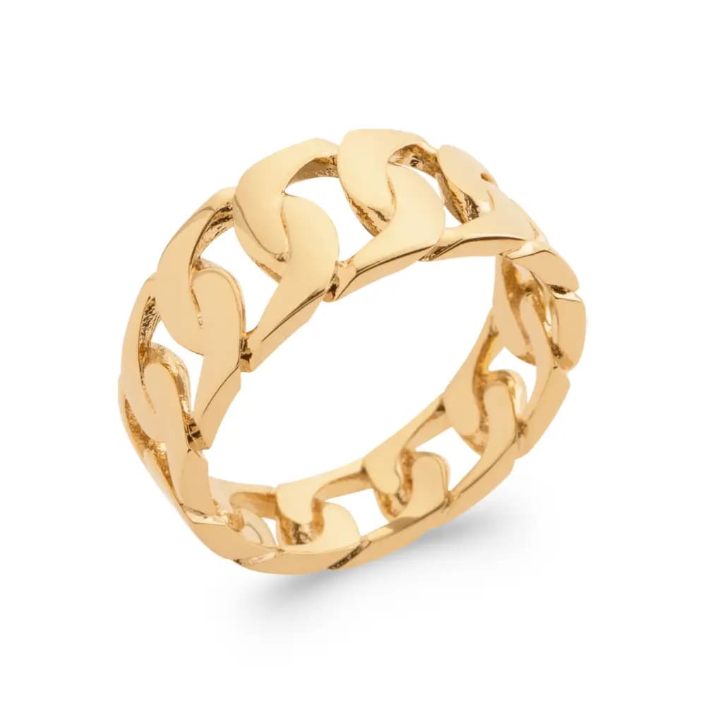 Bague chaîne larges maillons plaqué or - 52