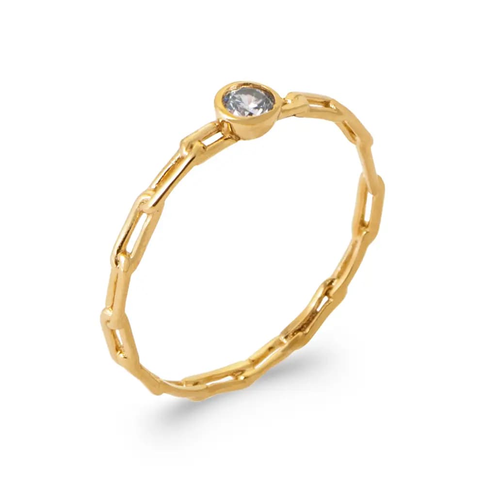 Bague chaîne plaqué or solitaire - 54