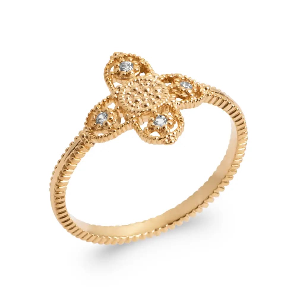 Bague croix plaqué or et zircons - 56