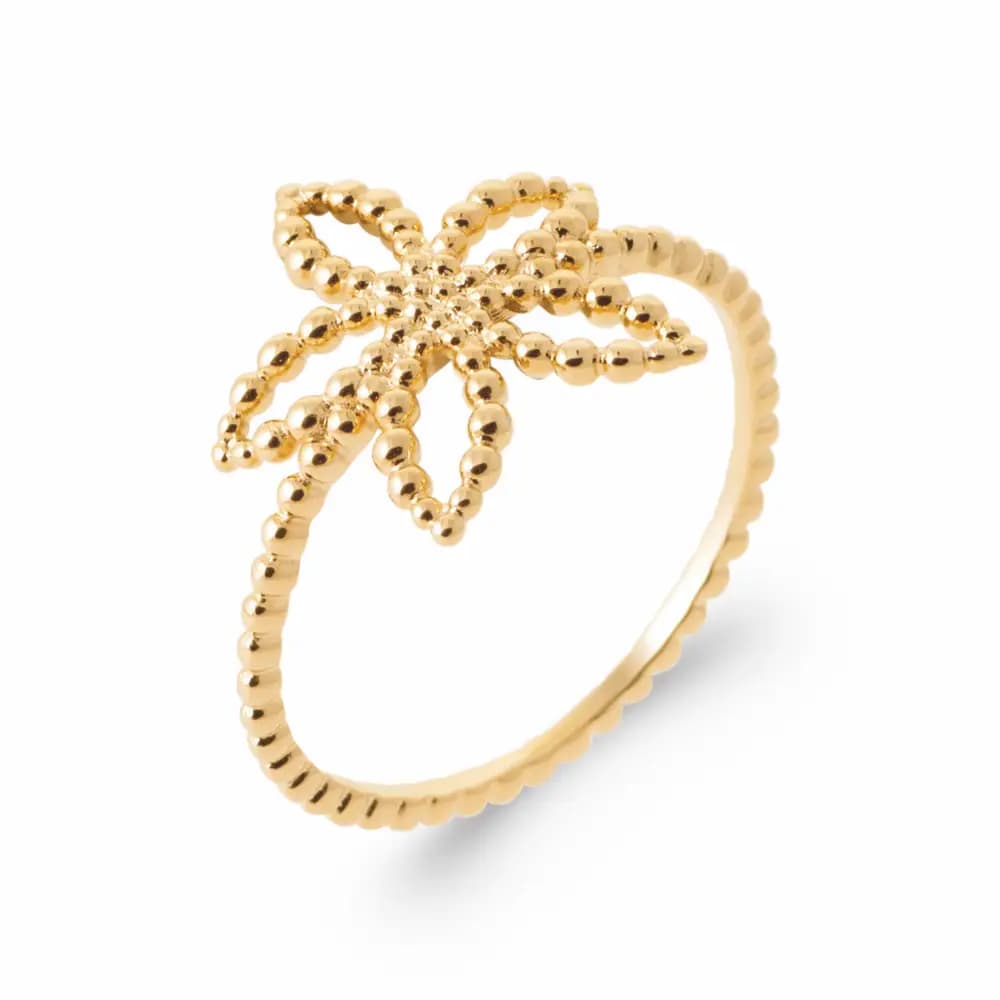 Bague fleur ajourée perlée plaqué or - 58