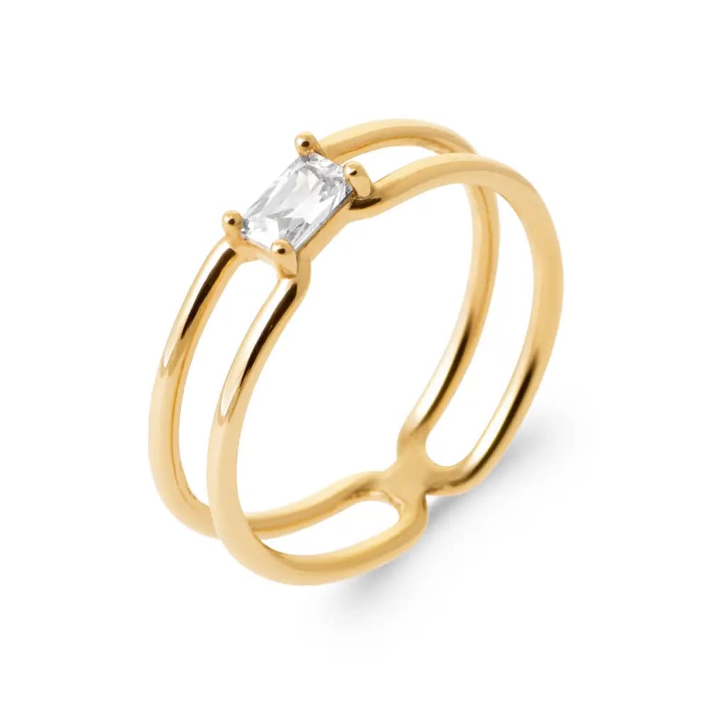 Bague plaqué or solitaire rectangulaire - 60