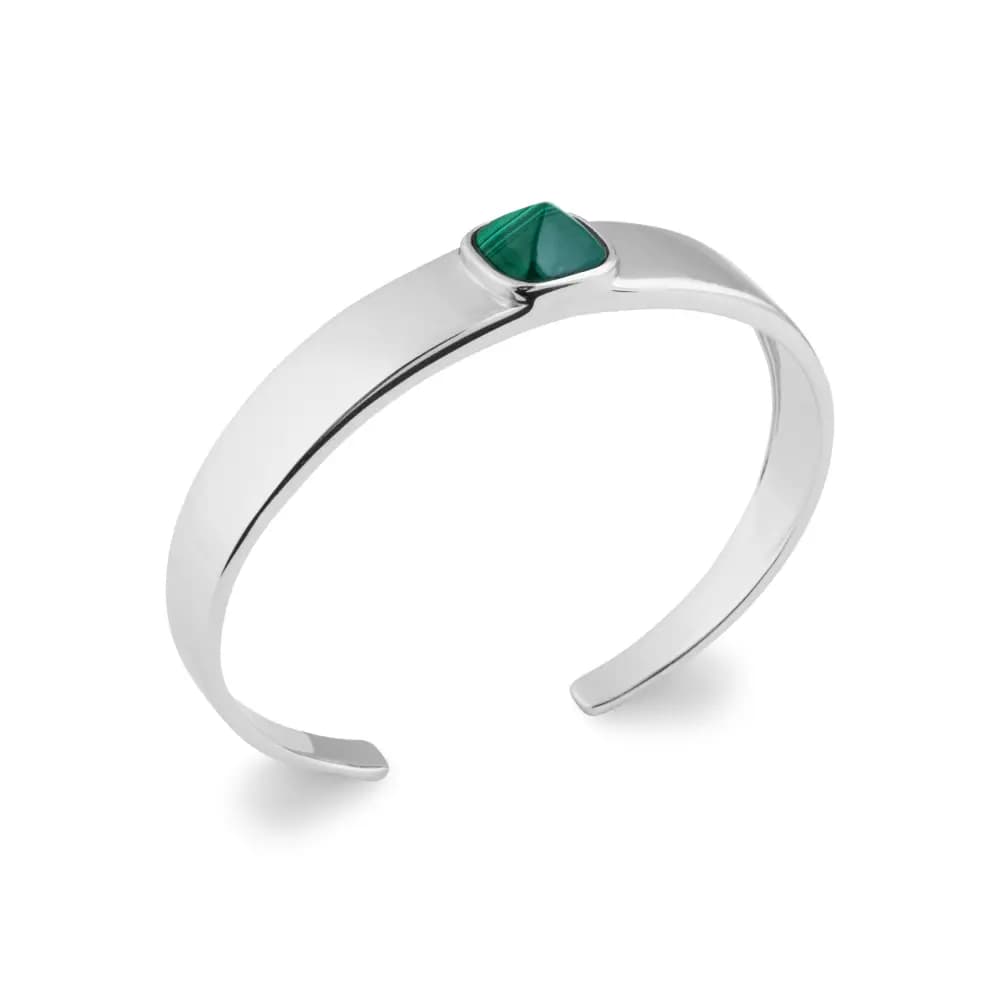 Bracelet jonc argent rhodié malachite