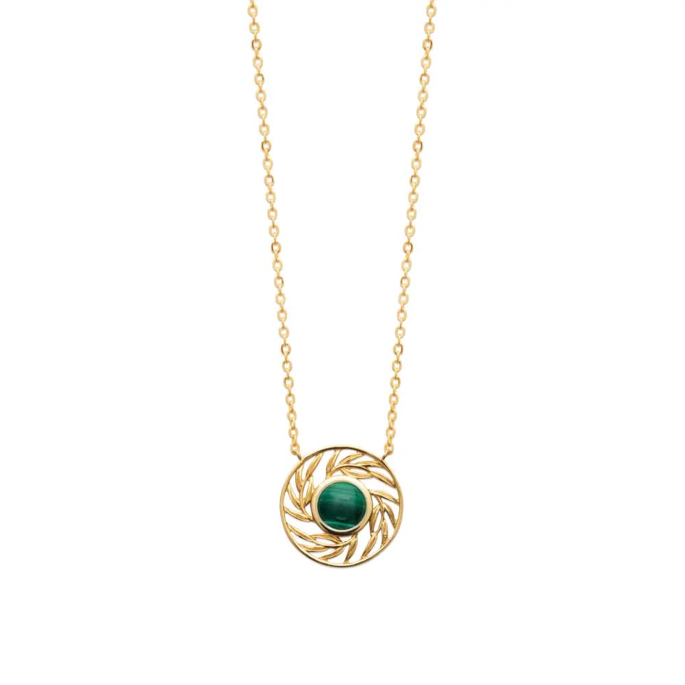 Collier laurier plaqué or malachite