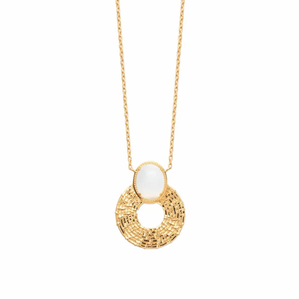 Collier plaqué or strié pierre de lune
