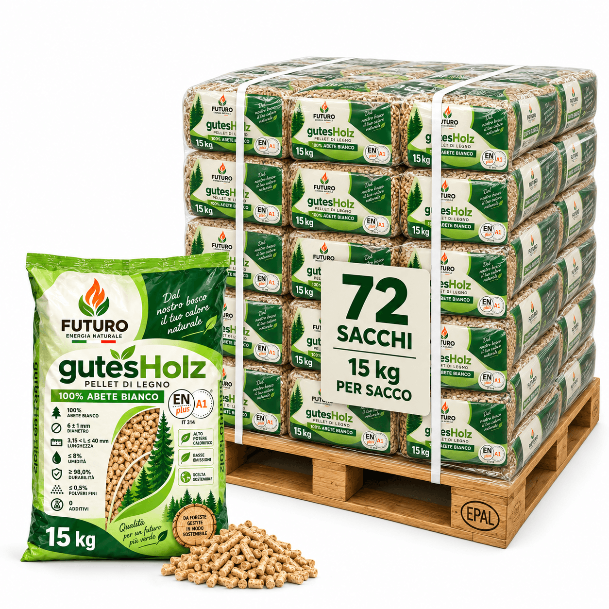 Pellet Futuro gutesHolz – Bancale 72 sacchi da 15 kg