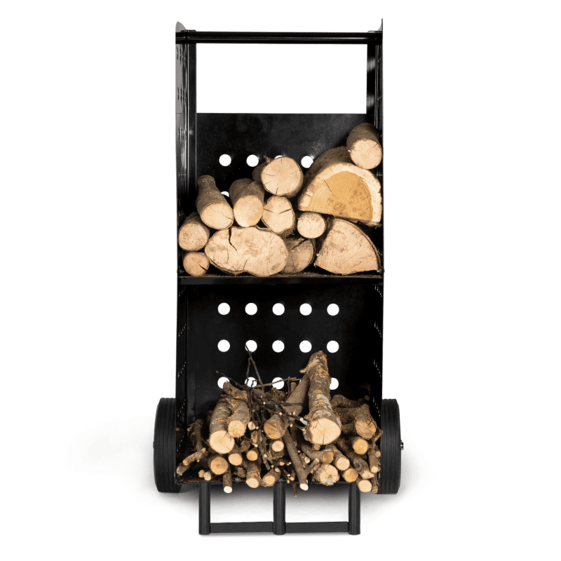 CHARIOT PORTE BÛCHES ACIER NOIR 40 X 40 X 100,5 CM POUR CHEMINÉE-EV NV