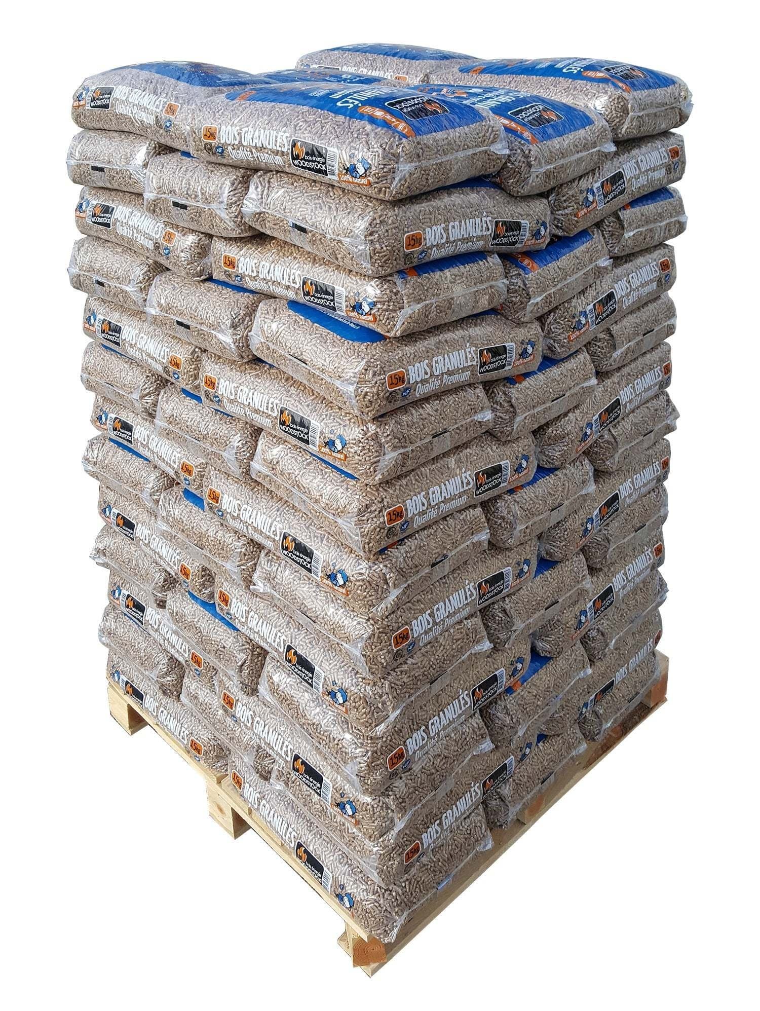 4 palés de pellets Woodstock Premium – 264 sacos de 15 kg