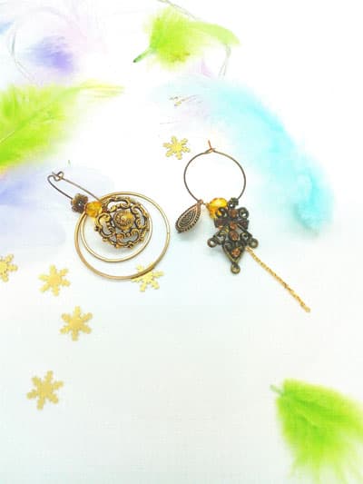 Boucles d'oreilles asymétriques vintage - Anneaux Ambre VENDU