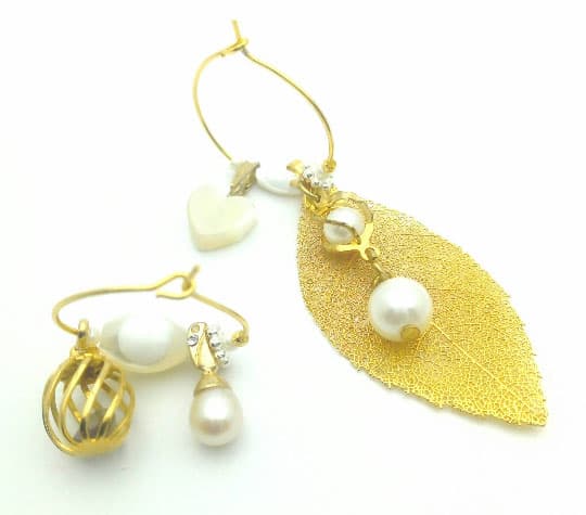 Boucles d'oreilles asymétriques vintage - Feuille d'Or