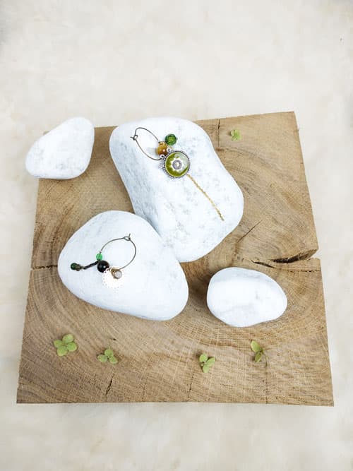 Boucles d'oreilles asymétriques vintage - Tissu Vert VENDU