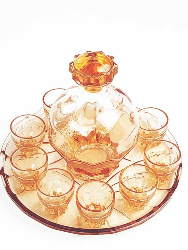 Service pour spiritueux en verre rose