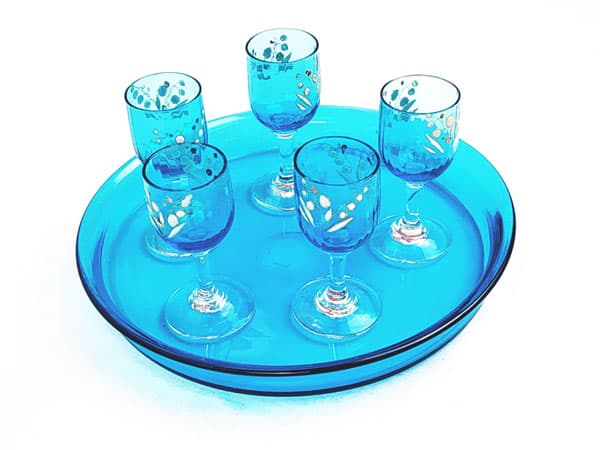 Service à digestif en verre bleu VENDU