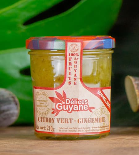 Confiture citron vert gingembre . Guyane . bocal 210 g
