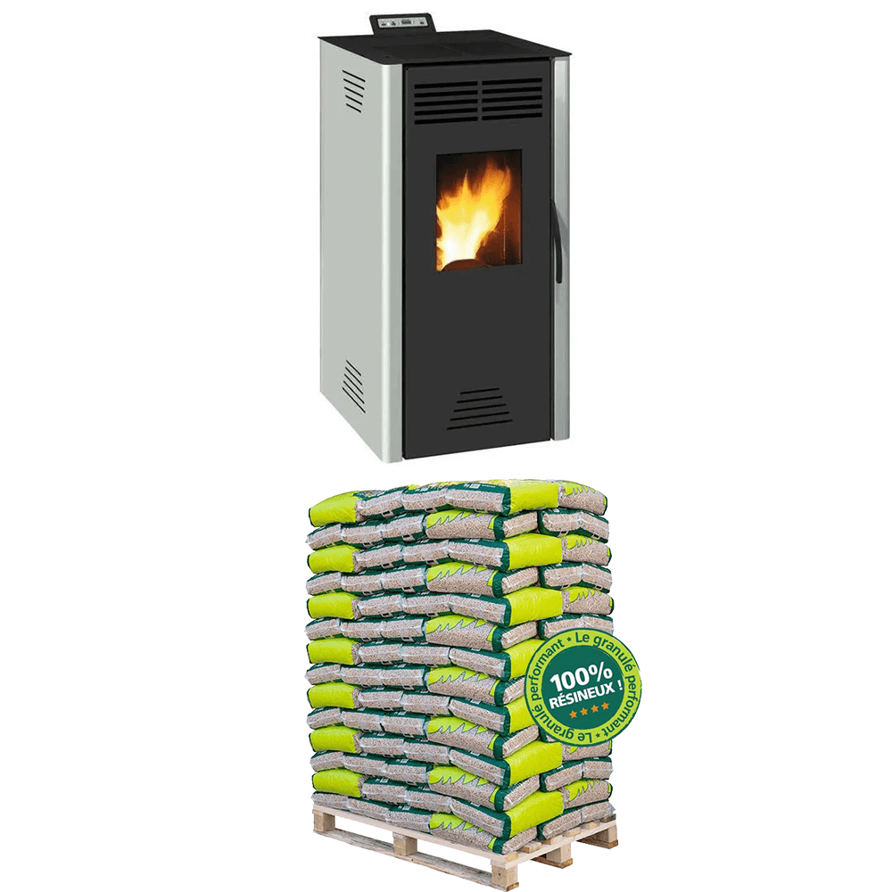 Poêle à granulés Gris + PALETTE De Granulés
