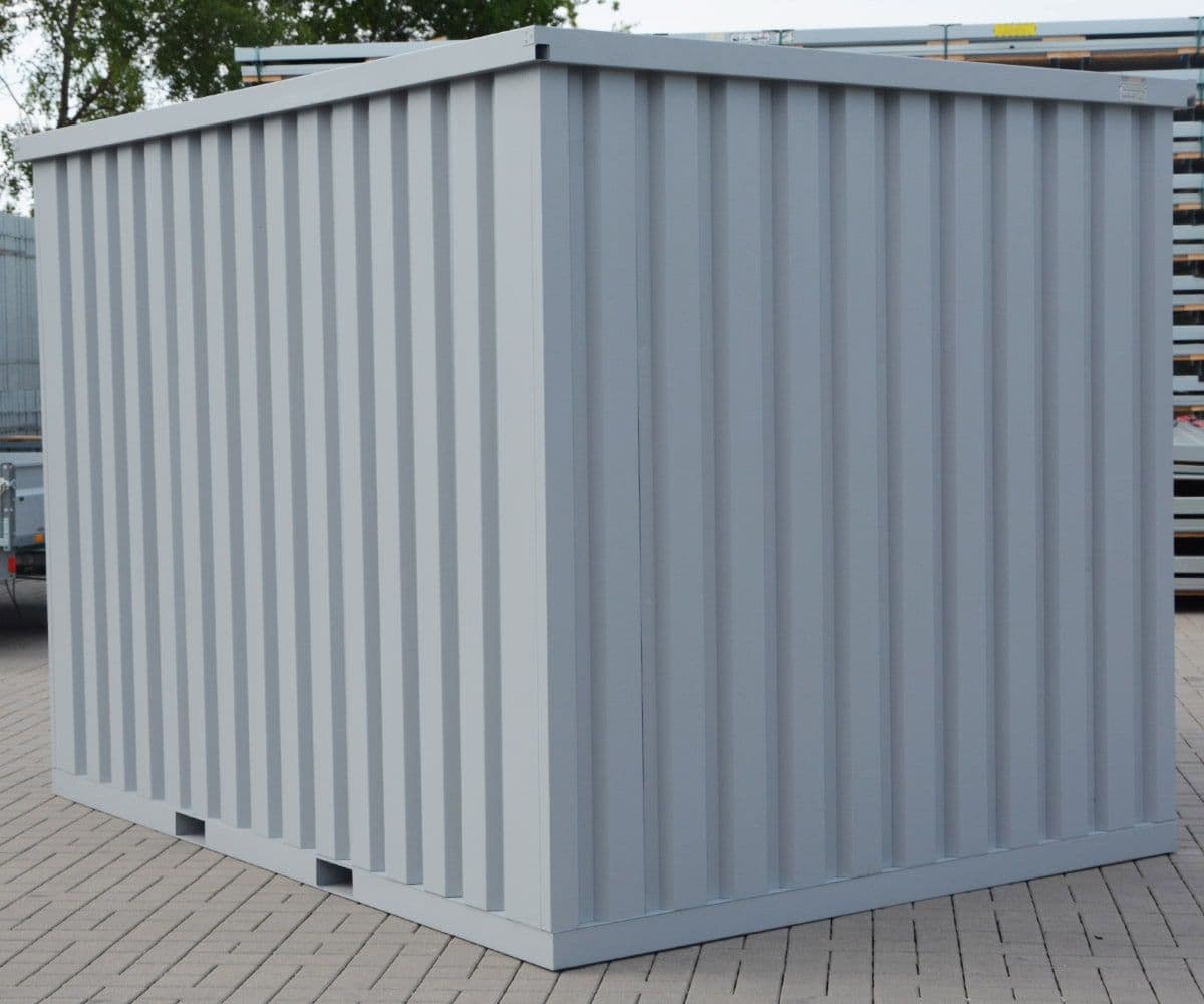 Materialcontainer MC5 lackiert RAL 7040 Fenstergrau | H 2090 x B 2142 x T 4882 mm | Tür stirnseitig einflügelig