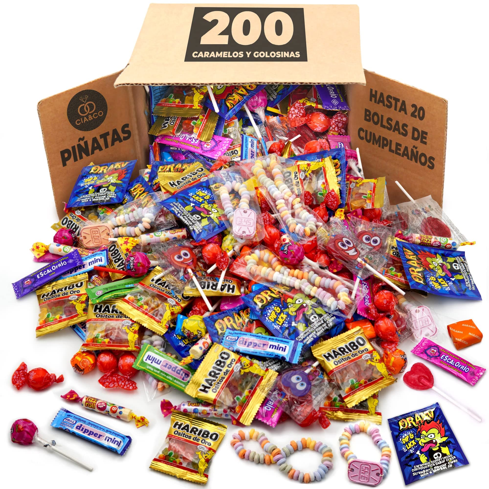 Mega Pack 200 Bonbons, Confiseries et Candy · Pour Piñatas, Fêtes d'Enfants, Noël, Halloween · Jusqu'à 20 Sacs d'Anniversaire · Chaque Pièce Emballée 