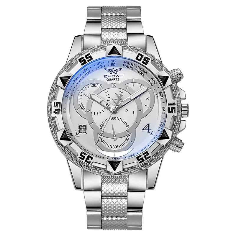 Montre d'affaires pour hommes, à la mode et belle montre à Quartz en acier inoxydable comme cadeau d'anniversaire pour petit ami - silver white