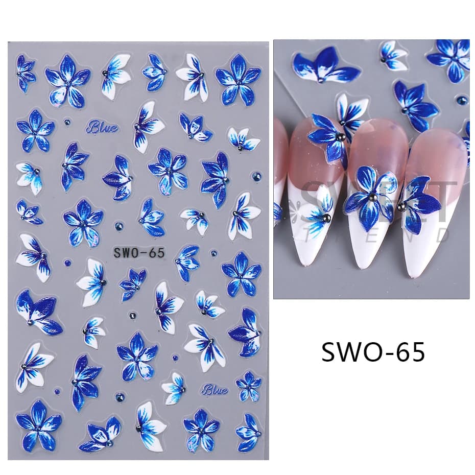 Autocollants 3D fleur pour Nail Art, pétales bleus et violets, orchidées florales, curseur de lys, décalcomanies, décor élégant de printemps, accessoi