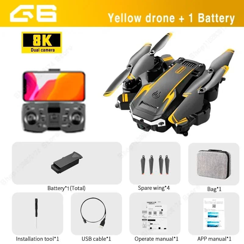 Drone GPS professionnel 5G 8K, double caméra 4K, photographie aérienne, évitement d'obstacles, UAV, quadrirotor, hélicoptère, jouets cadeaux - Yellow 