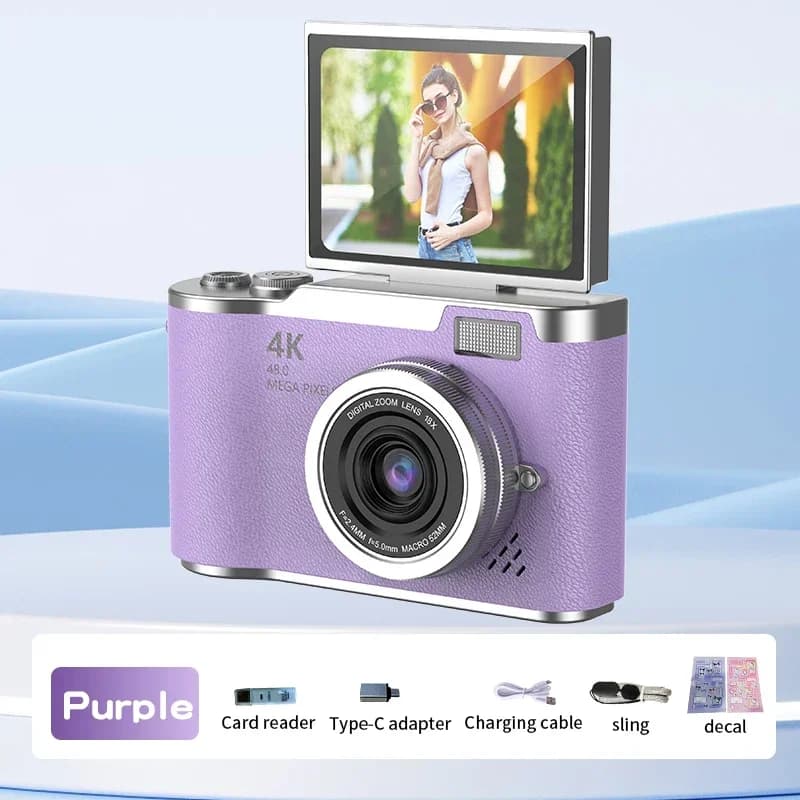 Appareil photo numérique à zoom numérique 4K CCD 8X pour étudiant, appareil photo de photographie numérique compacte 48MP 180 ° RENAU de l'appareil ph