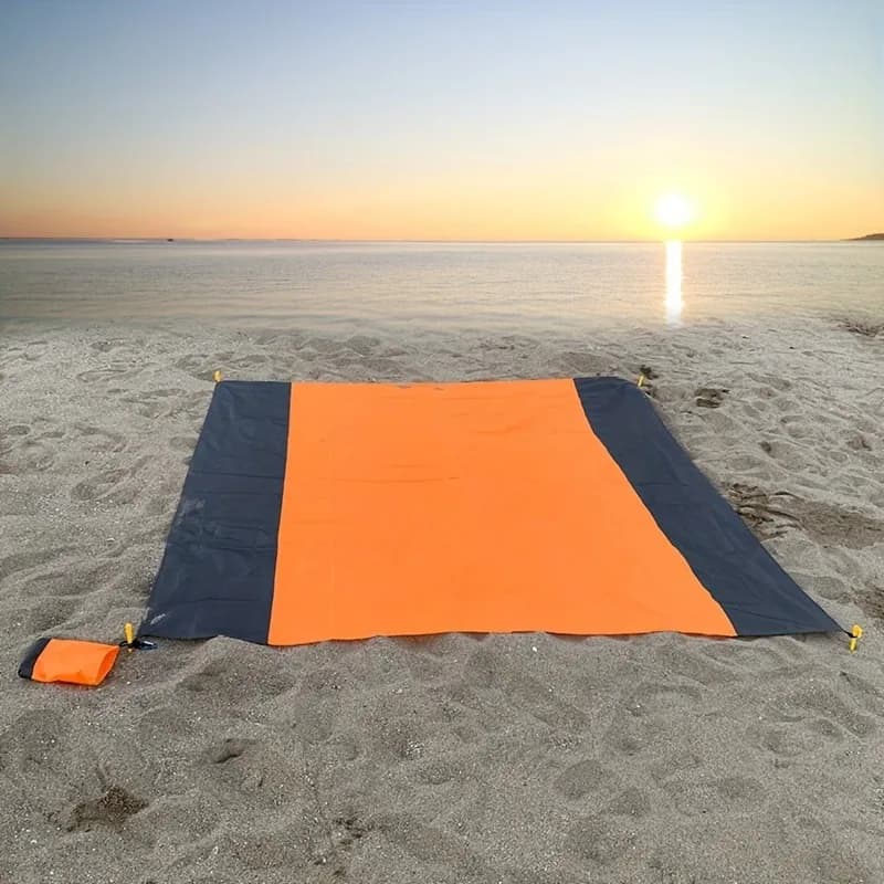 Tapis de plage pliable avec 4 piquets et sac de transport - 2 x 1.40 cms le must pour vos vacances en plein air. - orange