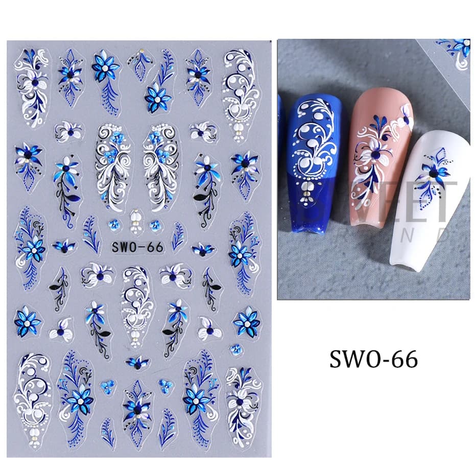 Autocollants 3D fleur pour Nail Art, pétales bleus et violets, orchidées florales, curseur de lys, décalcomanies, décor élégant de printemps, accessoi