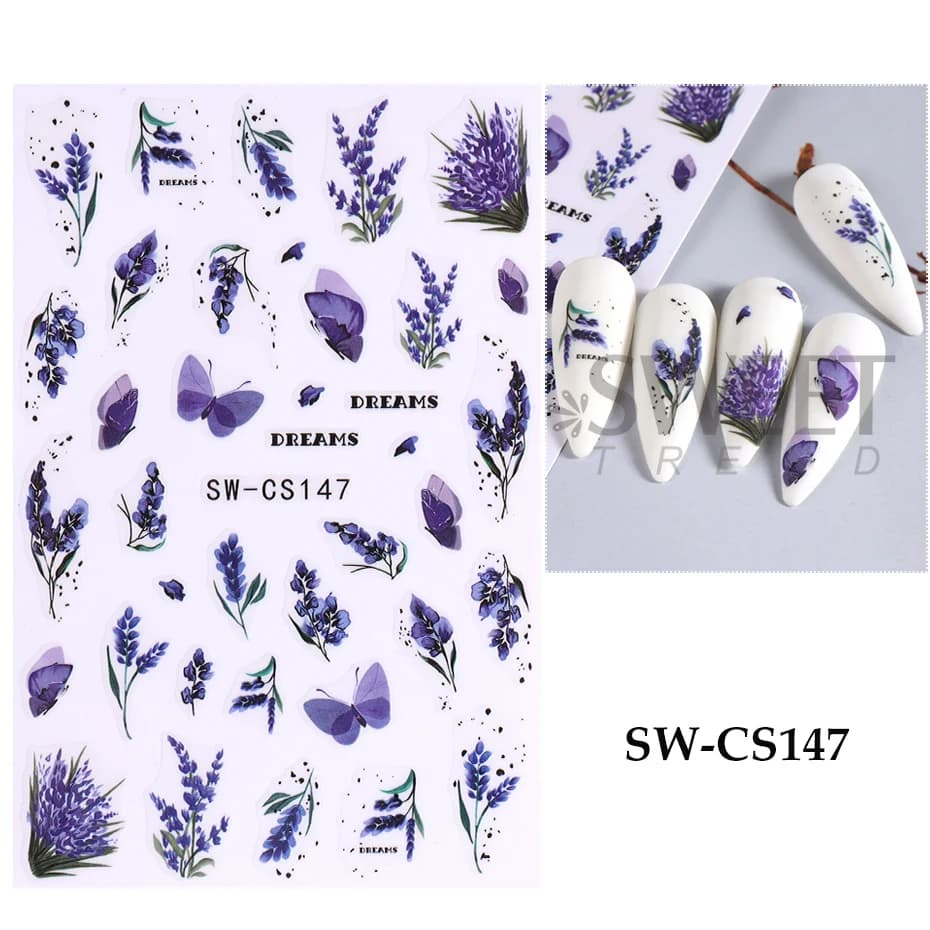 Autocollants 3D fleur pour Nail Art, pétales bleus et violets, orchidées florales, curseur de lys, décalcomanies, décor élégant de printemps, accessoi