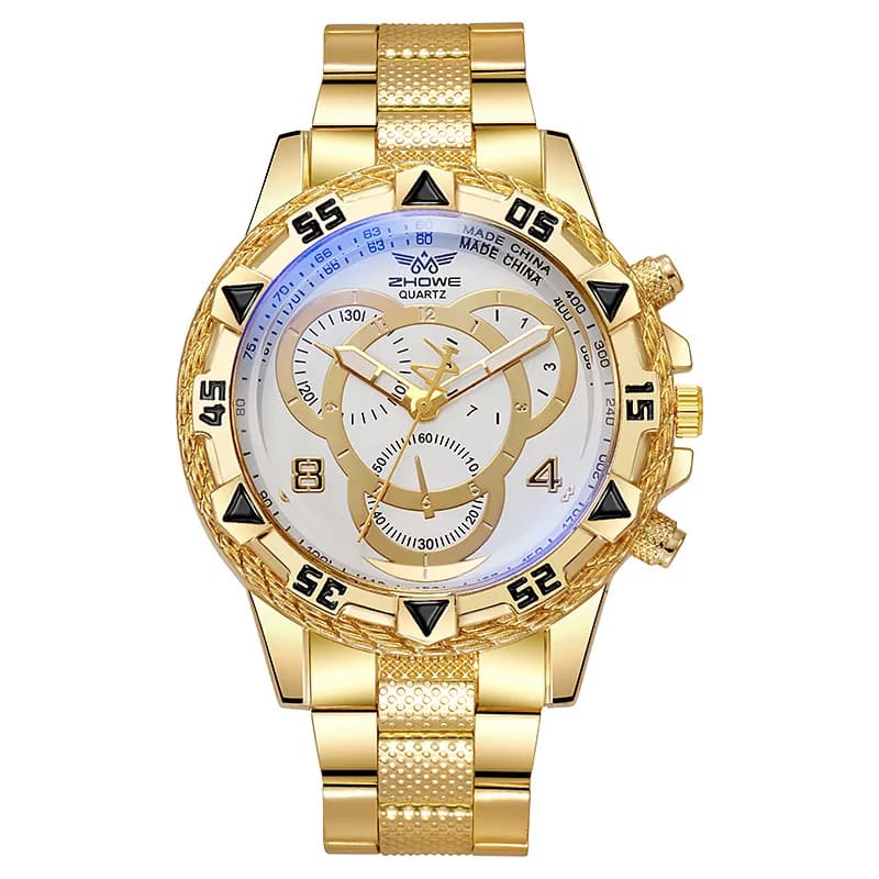 Montre d'affaires pour hommes, à la mode et belle montre à Quartz en acier inoxydable comme cadeau d'anniversaire pour petit ami - gold white