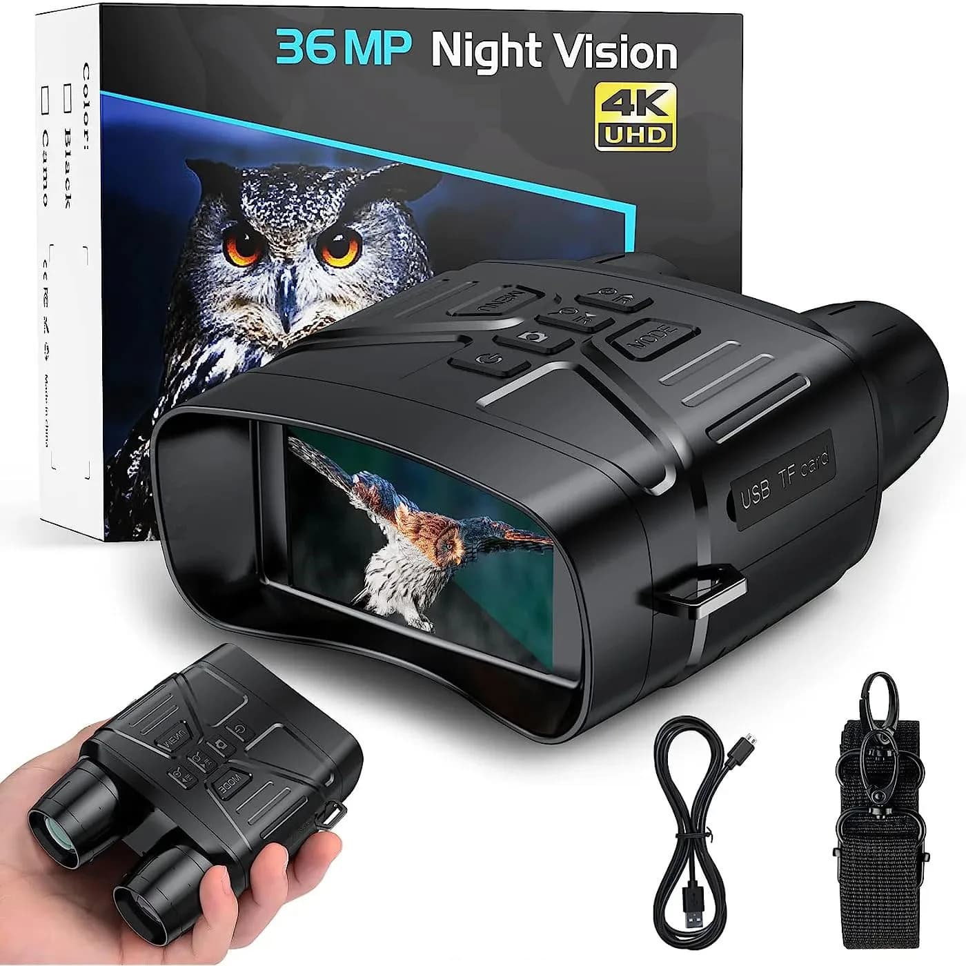 Jumelles Vision Nocturne 4K – Écran HD 3", Batterie 5000mAh, Enregistrement Photo/Vidéo - Black
