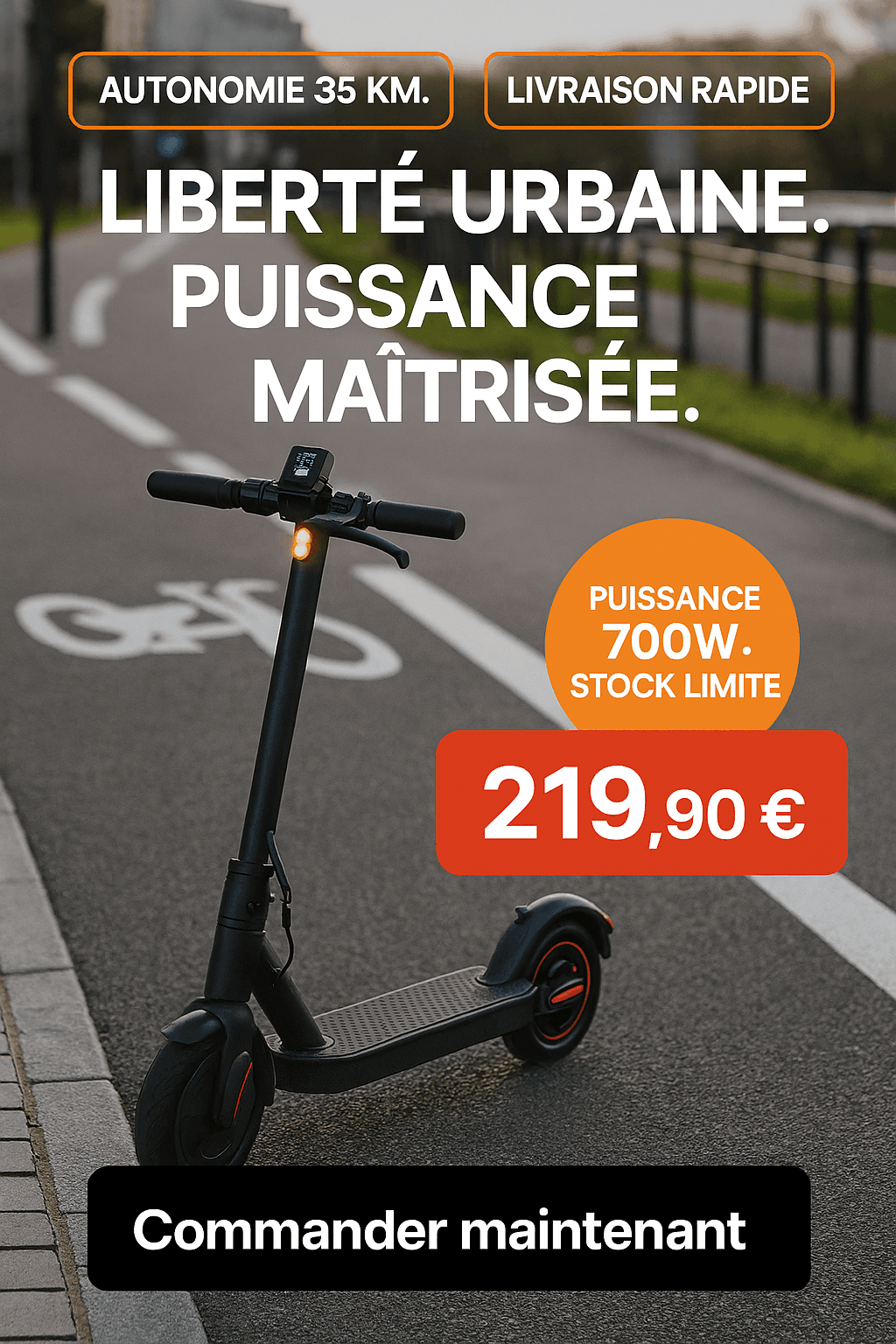 Trottinette Électrique Adulte 5TH WHEEL 10 Pouces, Moteur Pic 700W, 25 km/h, Pliable avec Écran LED, Batterie 36V 7,5Ah, Autonomie Max 35 km, Suspensi