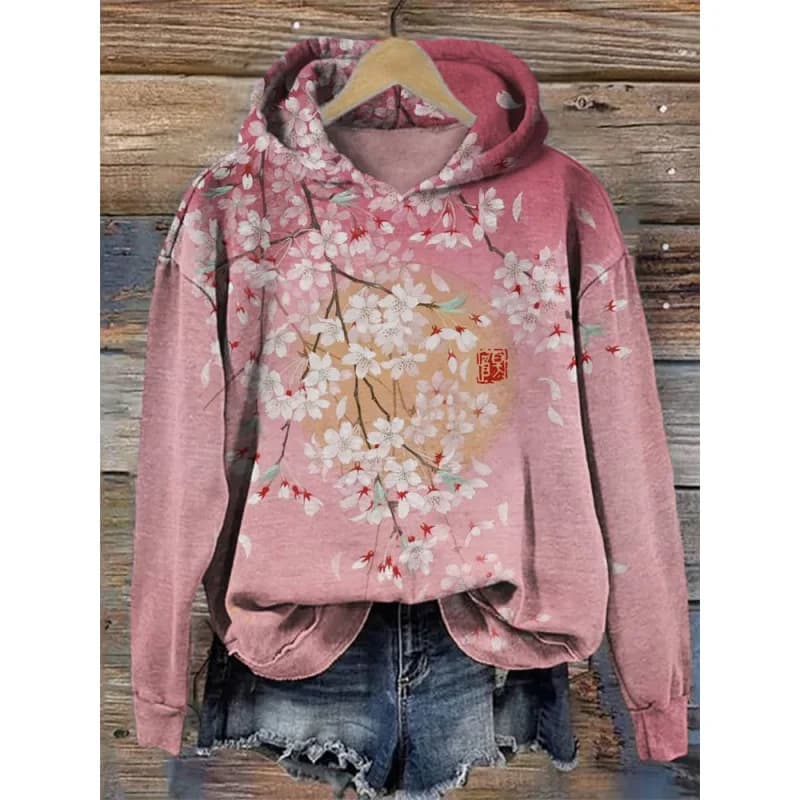 Sweat artisanal Sakura femme – style japonais, coupe ample, automne hiver - SJWWDWY728-3 , 4XL