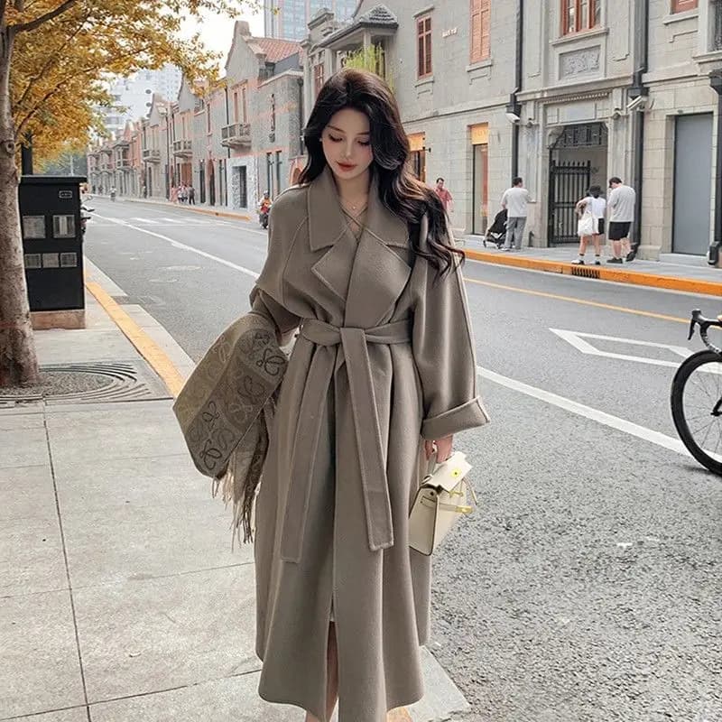 Manteau femme laine velours double face – élégant, chaud, coupe midi, automne hiver - XL , Elephant Gray