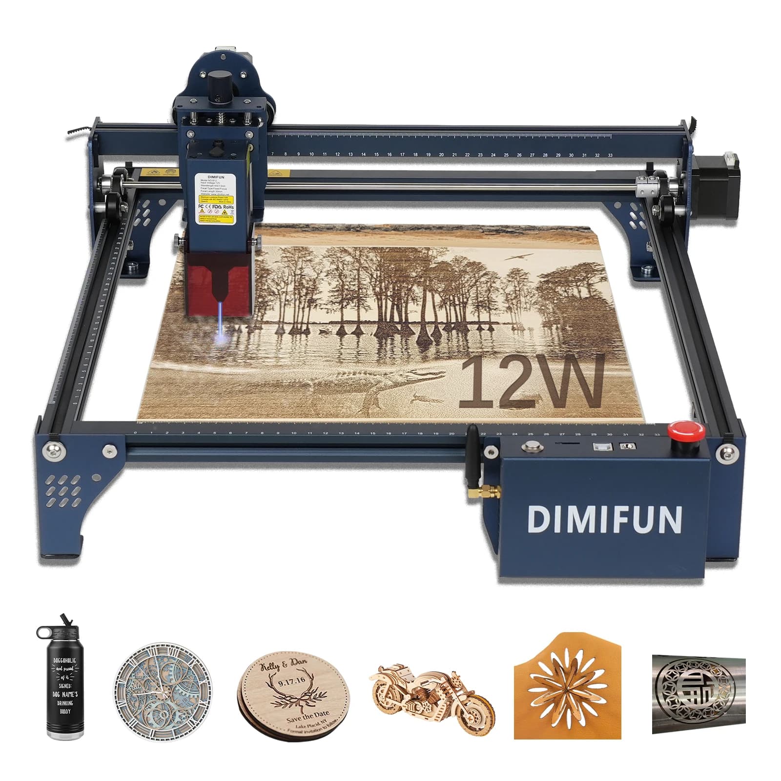 DIMIFUN Laser Master DM6 – Graveur Laser 6W/12W Haute Précision | Découpe Bois Cuir | Marquage Métal | Grande Surface 330×330 mm - 12W , 330*330mm , D